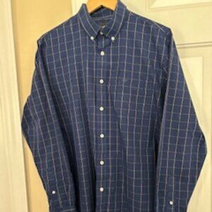 Men's Shirt Docker's Size Large Navy Blue & Gold Plaid Long Sleeve Button Up